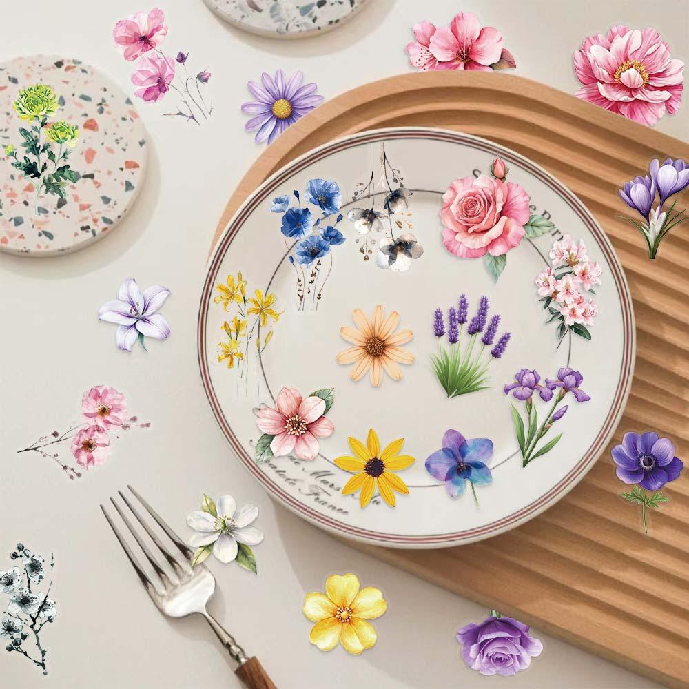 200PCS Cartoon Transparent PET Plastic Beautiful Flower Graffiti Stickers Luggage Guitar Notebook Stationery Decor Waterproof