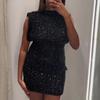 Round Neck Shining Sequin Mini Dress Fly Sleeve Short Sleeveless Skirt Silm Evening Dress  Daily