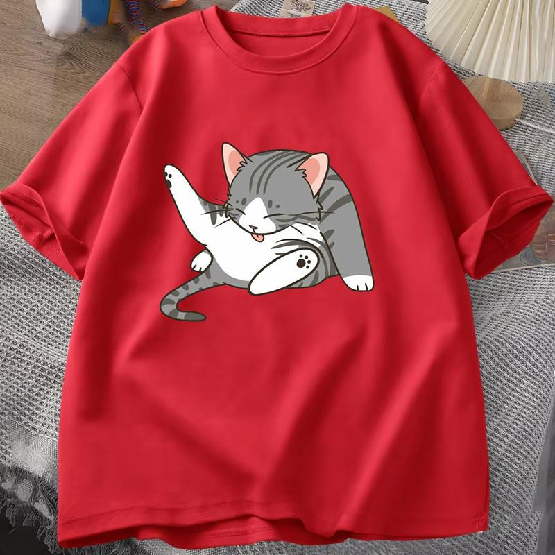 Funny Cat T Shirt Women Unisex Summer Fashion Casual Personality Round Neck Short Sleeve Fashion T Shirt 10 Colors Plus Size Tops
