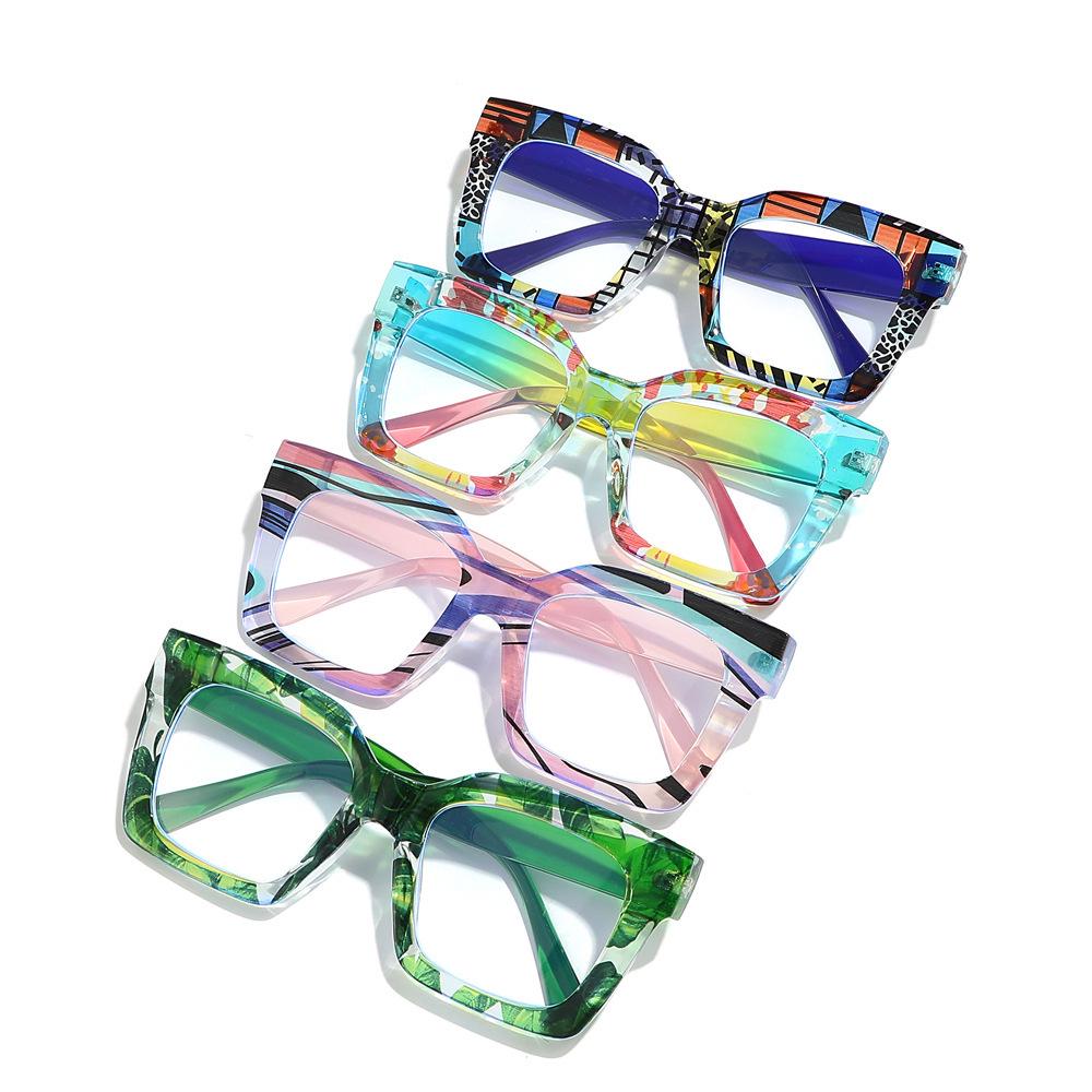 2024 Bunte Muster Großer Rahmen Blaulichtfilter Brille, Europäischer & Amerikanischer Street Style, Gesichtsschlankmachende Brillengestelle