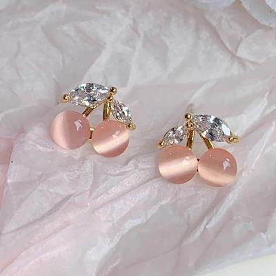 Elegante Kirschohrringe mit rosa Zirkonia für Damen - Leicht, trendiges Fruchtdesign mit süßem Charme