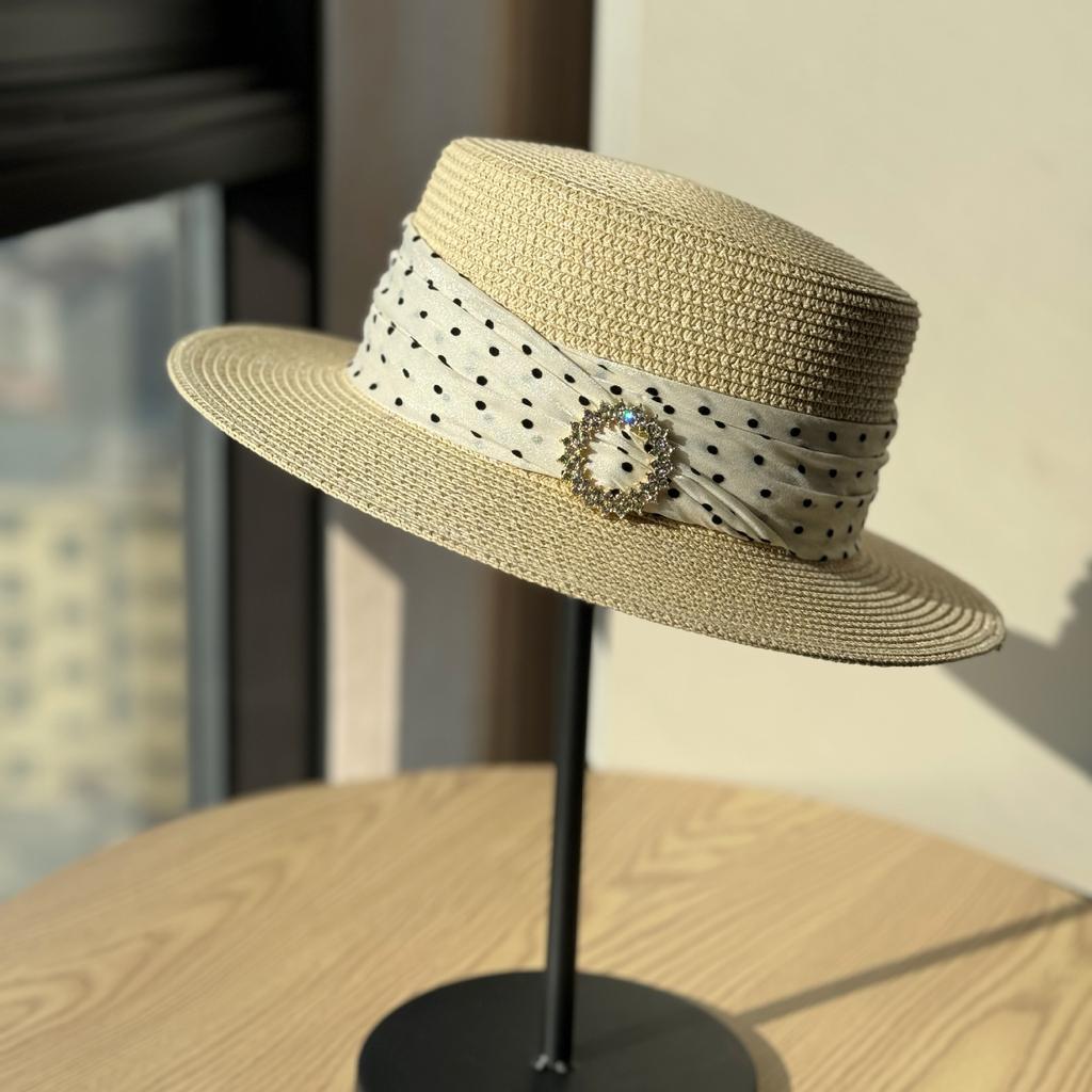 New French Seaside Straw Hat Women's Summer Flat-top Sun Hat Sun Protection Beach Hat UV Protection Top Hat