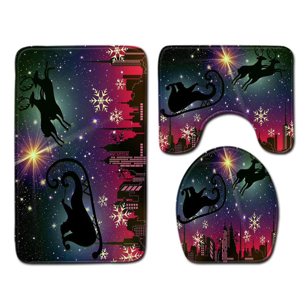 Christmas Bathroom Floor Mat Toilet Three-Piece Set