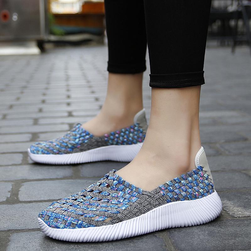 Summer Moccasin Pink Beach Walking Shoes Women Multicolor Casual Weave Soft Slip on Braided Flats Sneakers Plus Size