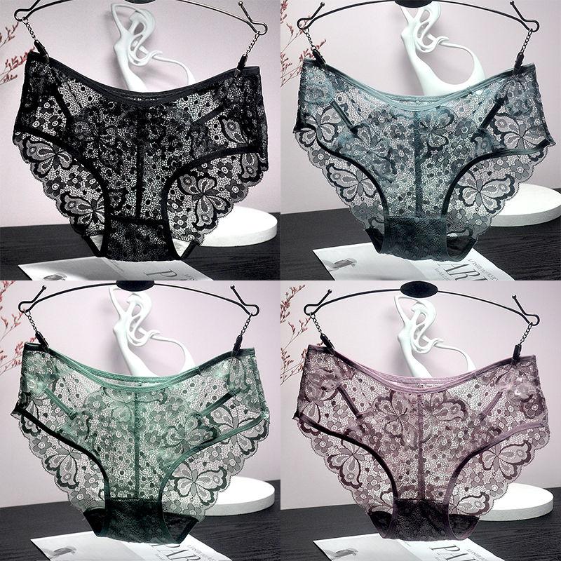 4PCS Warme Sexy Spitzenhöschen Nahtlose Unterwäsche Neue Dessous für Frau Solide Weiche Slips Weibliche Underpanties