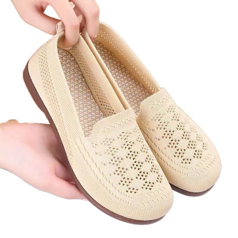 Summer new cloth shoes women's non-slip hollow Doudou shoes fashionable versatile knitted flat mother shoes