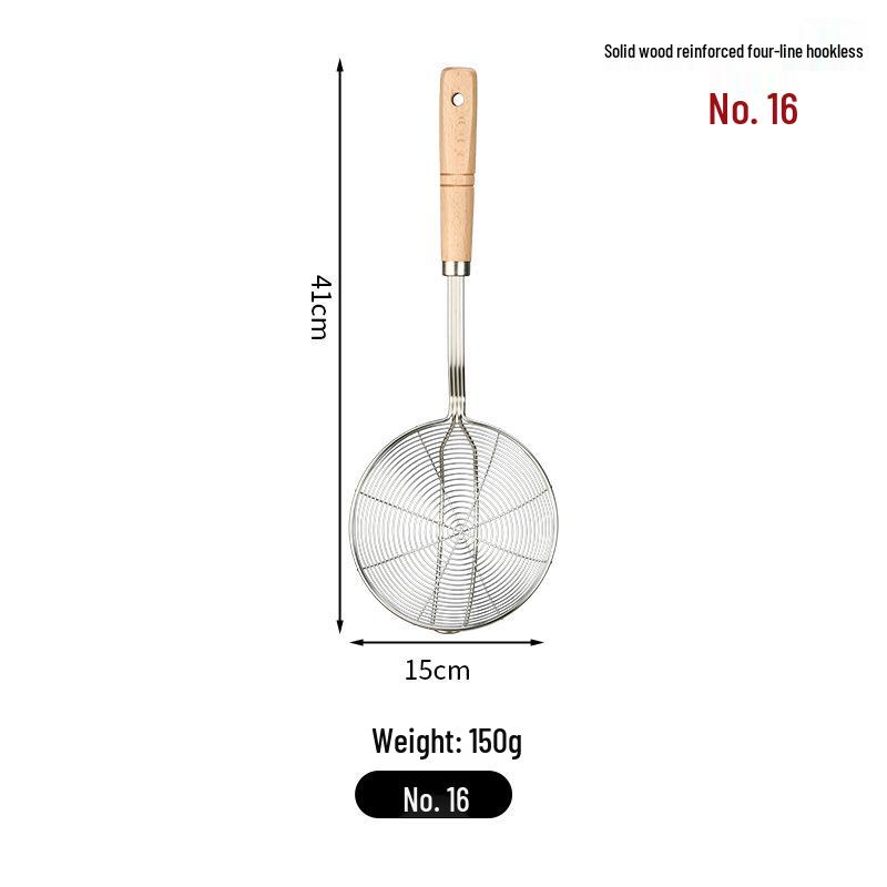 Stainless Steel Four-Wire Skimmer with Wooden Handle, Long-Handled Kitchen Sieve for Hot Pot