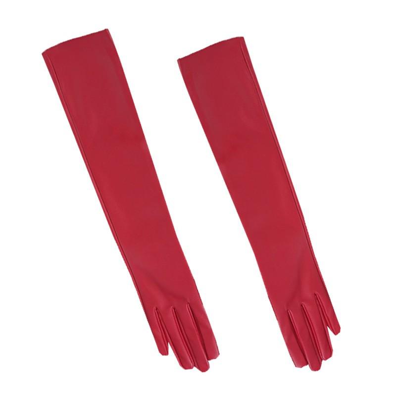 Guanti lunghi eleganti da donna in ecopelle, multicolore, sopra il gomito, 50 cm, perfetti per la fotografia primaverile/estiva.