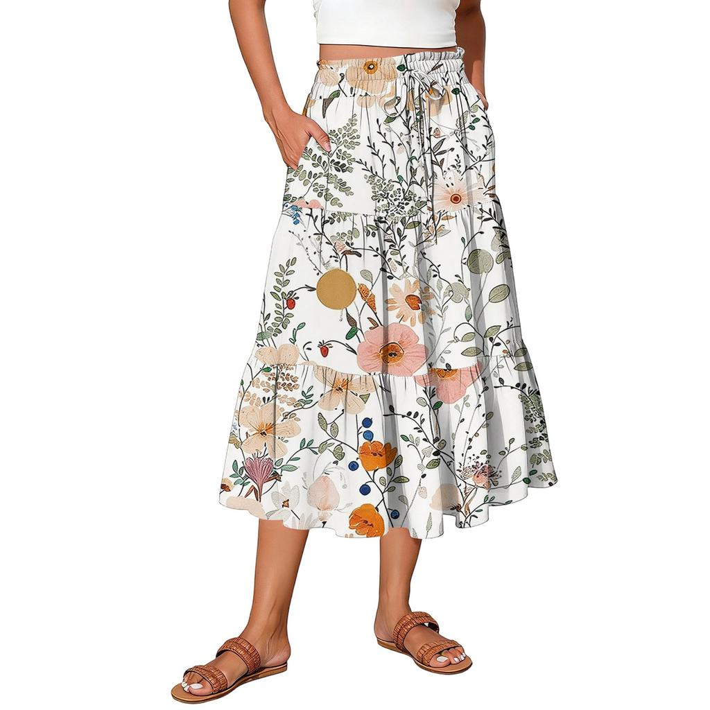Gonna Maxi da Donna Coulisse Vita Alta Estiva Gonne Lunghe Leggere a Balze Fluide Floreali Plissettate
