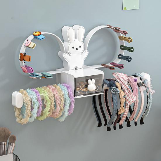 Soporte para accesorios para el cabello de conejo de dibujos animados, montaje en pared, sin taladro, diadema multifuncional, corbata para el pelo, Clip para el pelo, organizador de almacenamiento para sombreros