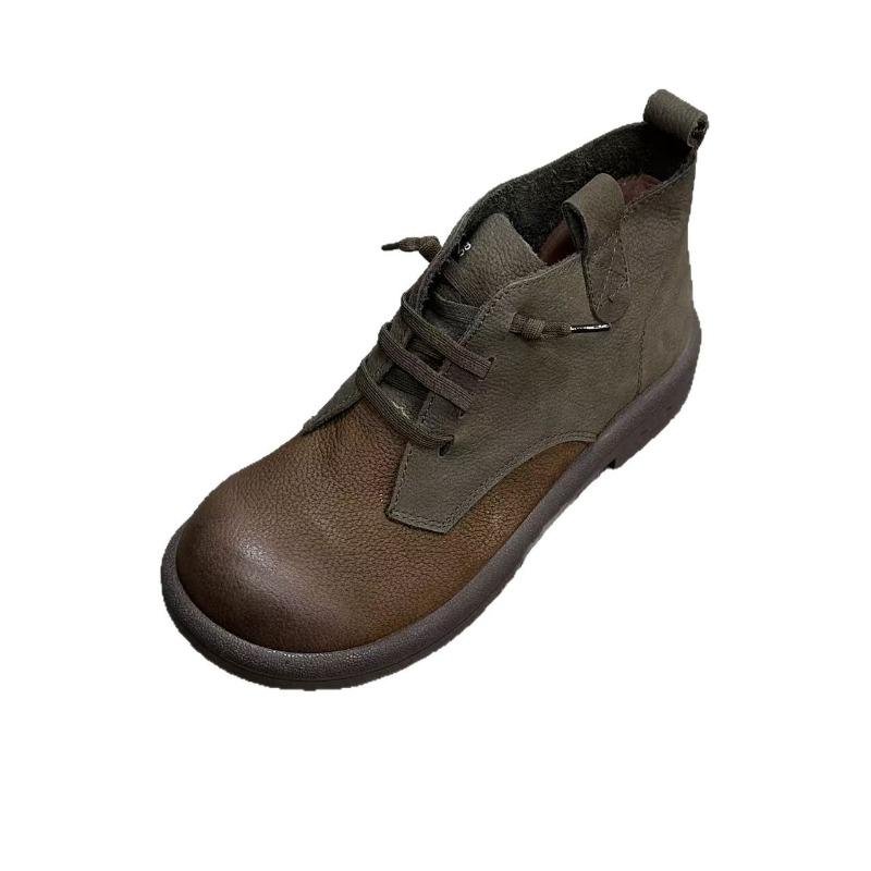 

Кожаная обувь, Ретро повседневные кожаные ботильоны и Пара хлопково-льняных сапог 40 кофейный/серый