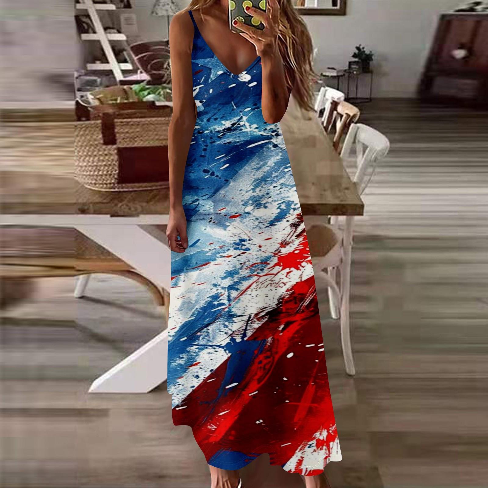 

Women s Loose Independence Day Casual Slim V-neck Solid Color Imitation Cotton Fashion Overalls Skirt L