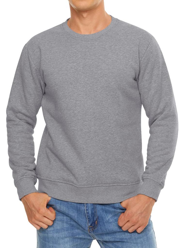 TACVASEN Stretchy Crew Pile Comfortable for Winter Light Size L Men's Sweatshirt, Thick, Neck, Lining, Sports, Gray,