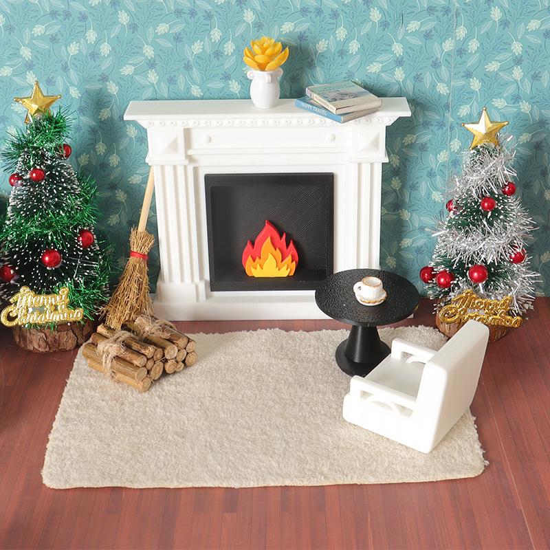 1/12 Dollhouse Miniature Living Room Heater Fireplace Model Dollhouse Mini Christmas Scene Decoration Dolls House Accessories