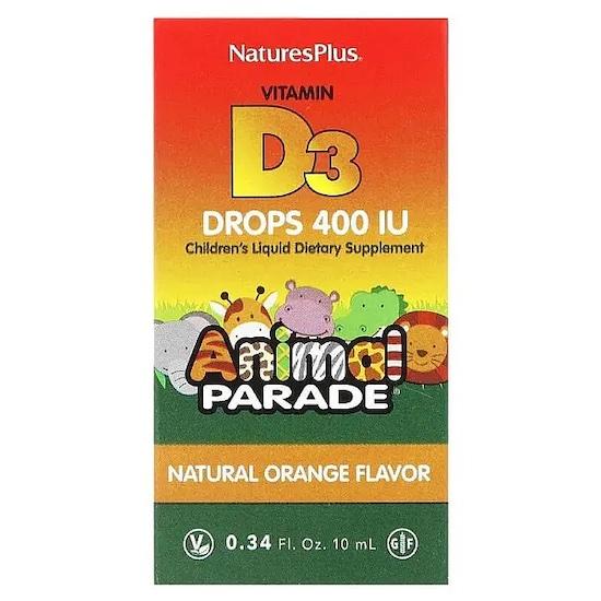 Natures Plus- Animal Parade, Vitamin D3-Tropfen, Natürliche Orange, 400 IE, 0,34 fl oz (10 ml)
