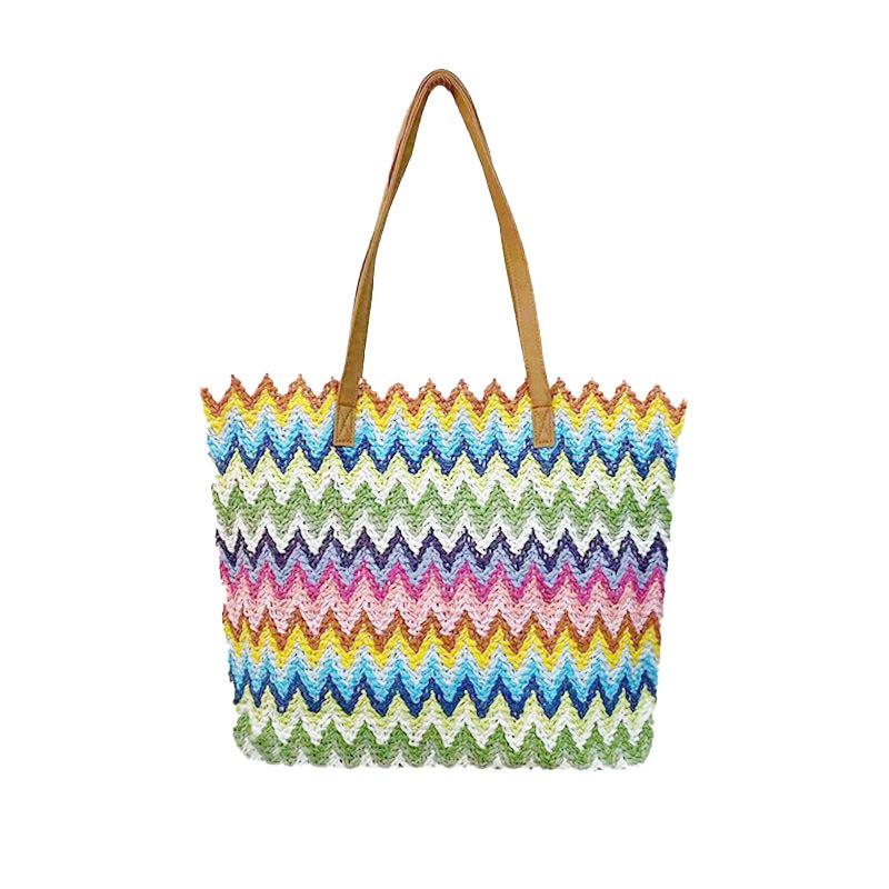Natural Wavywoven Shoulder Bag With Organizer For Beach And Casual Outings