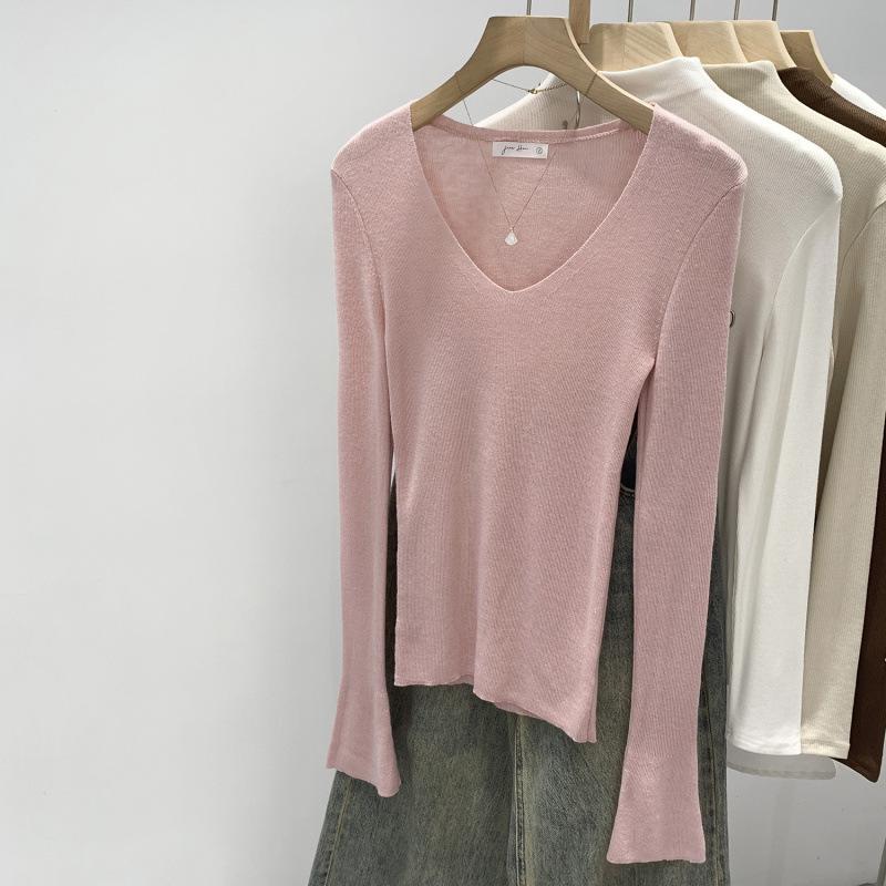 

Women s Autumn 2025 Slimming Korean V-neck Knit Top Medium рожевий