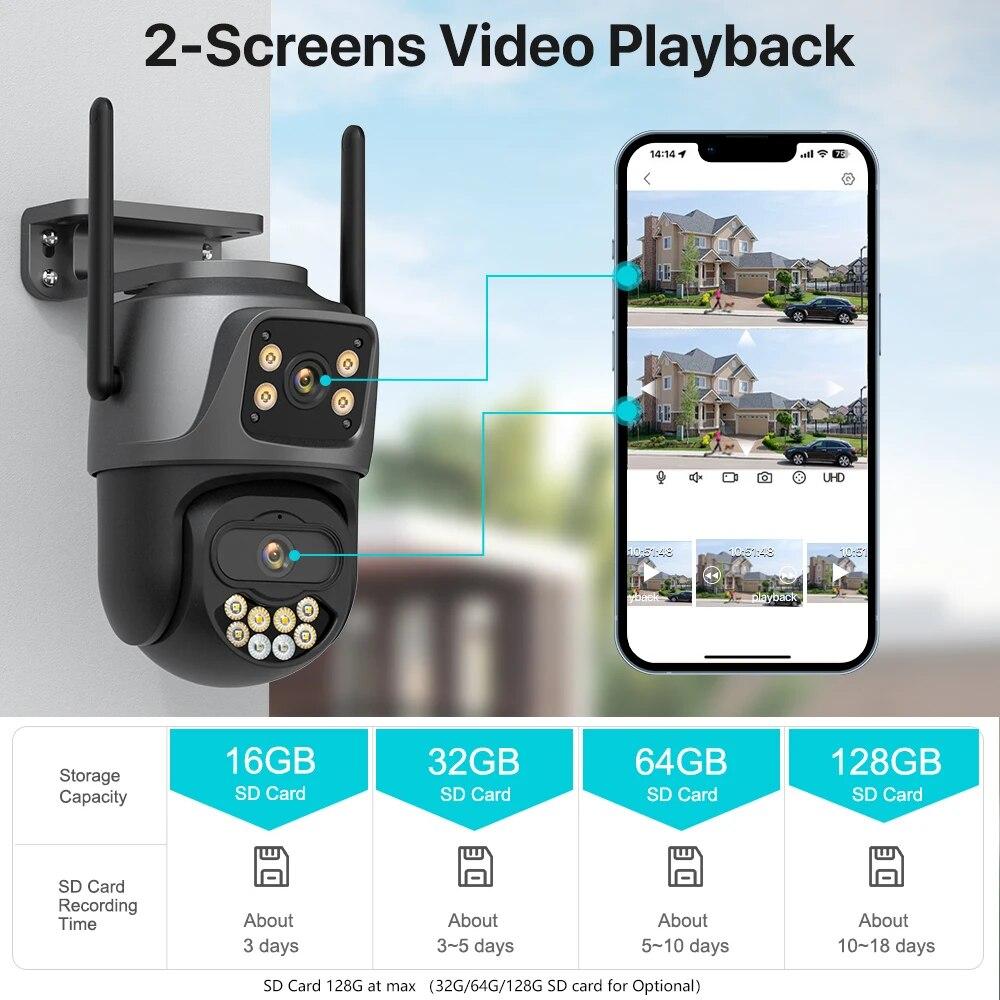 New EU Outdoor Wireless Security IP Camera 4K 8MP HD Dual Lens External Wifi PTZ Camera Auto Tracking Street Surveillance Camera ICsee App