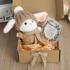 Mini-Häschen-Umarmung, Ostergeschenk, Plüsch-Kaninchenpuppe mit Strickmütze und Bommeltasche, emotionales Unterstützungstier mit Geschenkbox, inspirierende Karte