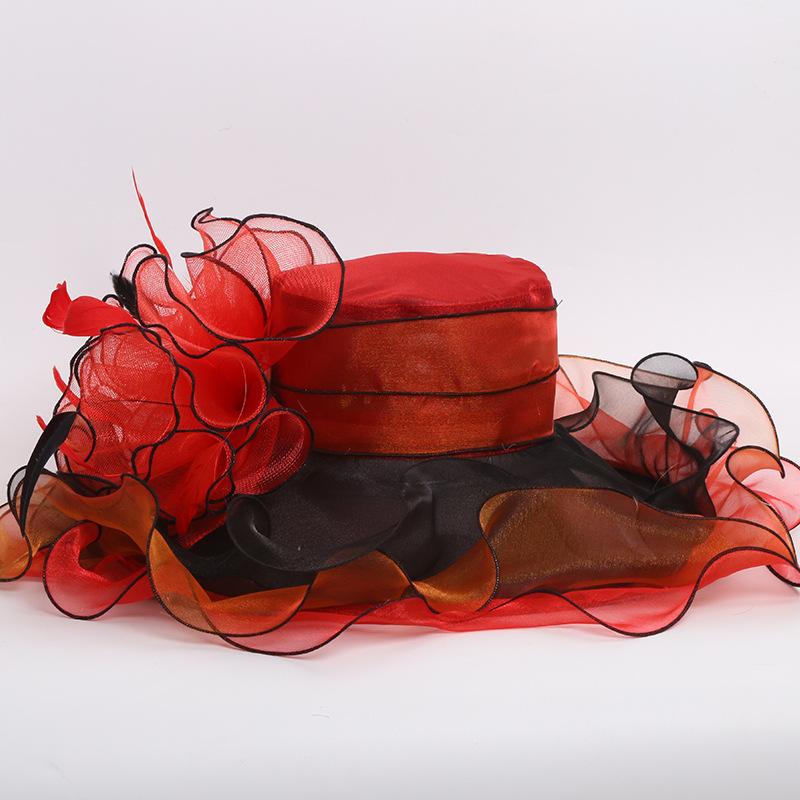 

Органза Кентуккі Дербі Fascinators Капелюхи для жінок Широкі поля Сонцезахисні капелюхи Квіти Елегантне весілля нареченої Федори для церковної вечірки Adjustable