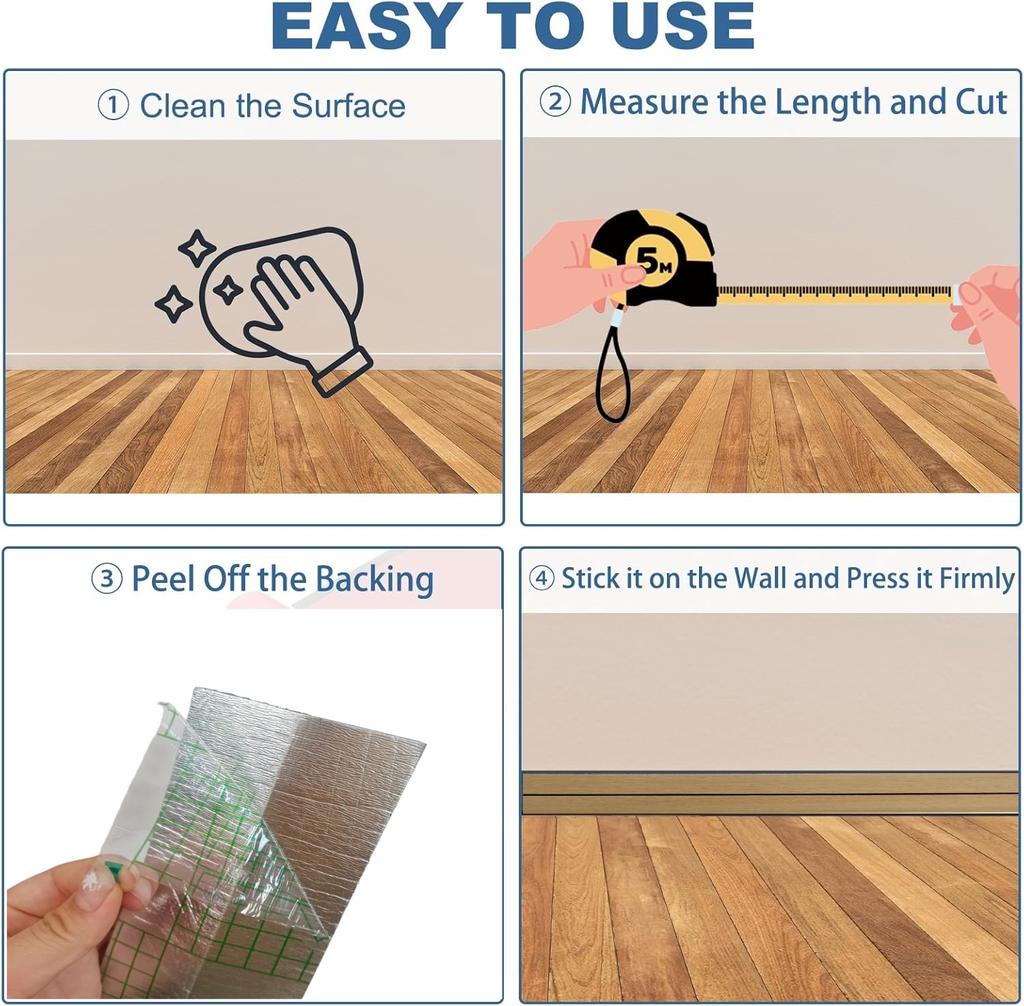 1PC 3.15X118.11in self-adhesive skirting board, easy to tear and stick, suitable for corner lines and decorative wall stickers