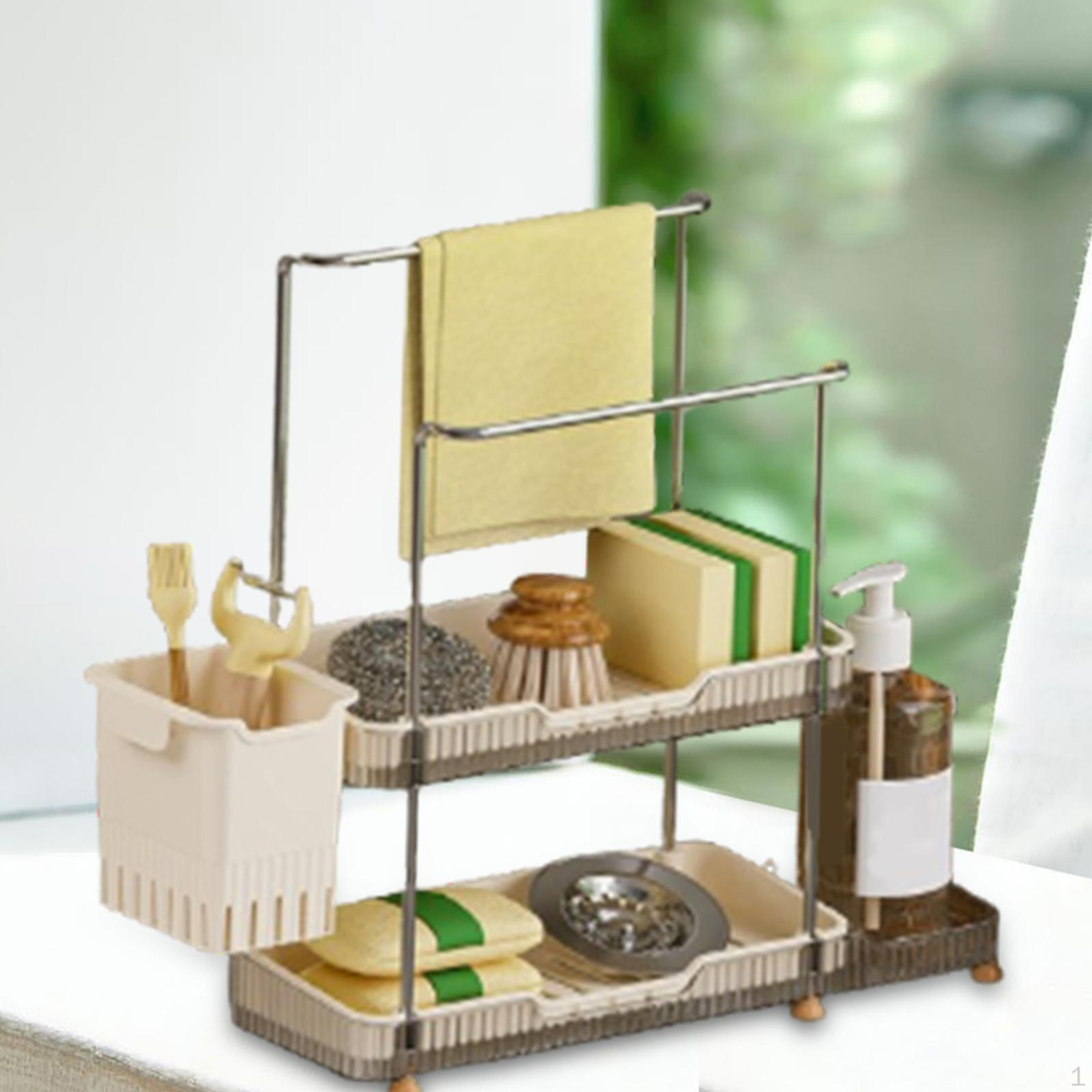 

Сушильная стойка для раковины с дренажем, высокая несущая стена или столешница, многоцелевые щетки для мытья посуды Double Layer