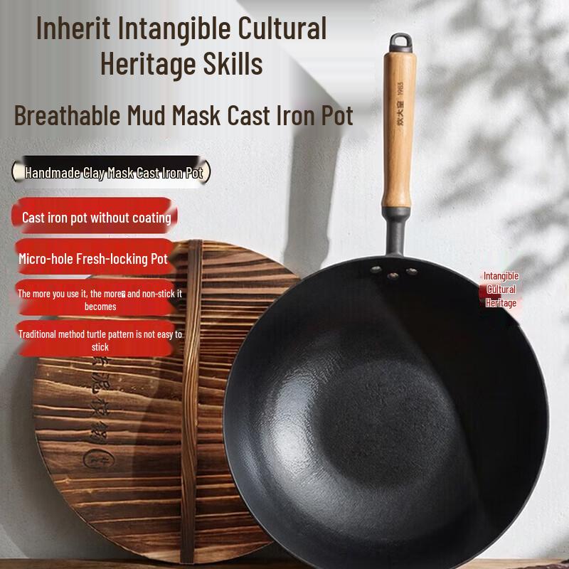 COOKER KING 32cm Hand-Cast Iron Flat Bottom Wok
