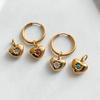 18K Gold Stainless Steel Heart Huggie Hoop Earrings Custom Birthstone Charm Dangle Earrings Hypoallergenic Women Jewelry Emanco