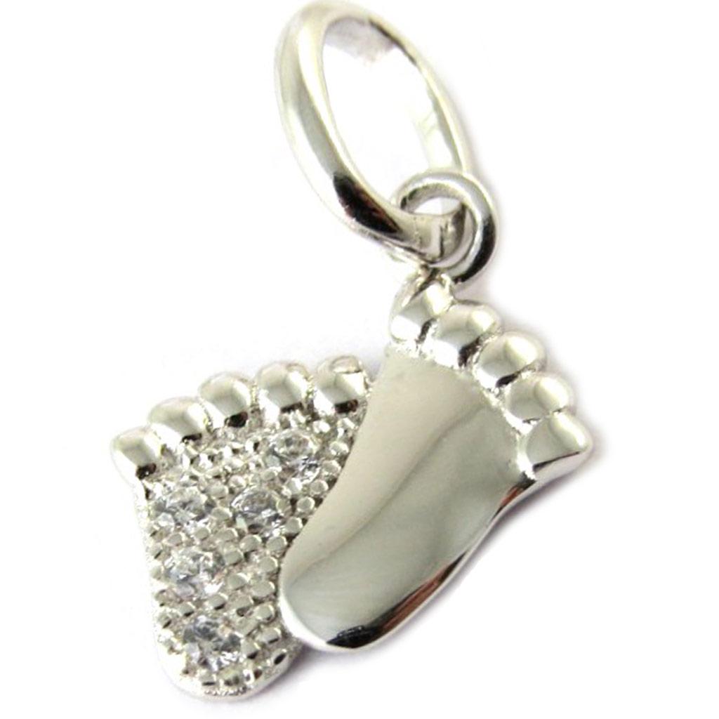 Les Trésors De Lily [N5337] - Silver Pendant 'Little Feet' Silvery White (rhodium-plated) - 10x10 Mm
