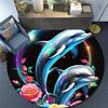 1pc Soft, Absorbent & Non Slip Roses and Jumping Dolphins Round Rug Soft Circle Rug for Living Room & Bedroom Decor, Chair Mats, and Unforge
