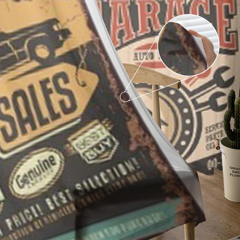 Vintage Auto Service Metallschilder und Poster Transparente Vorhänge für Wohnzimmer Tüll-Fenstervorhang Schlafzimmer Küche Schleier Vorhänge