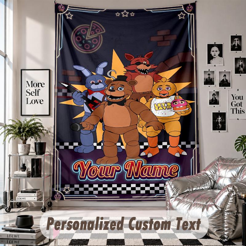 Wall Hanging Tapestry With Custom Name & Text, Five Nights At Freddy’s Decorative Tapestry For Bedroom