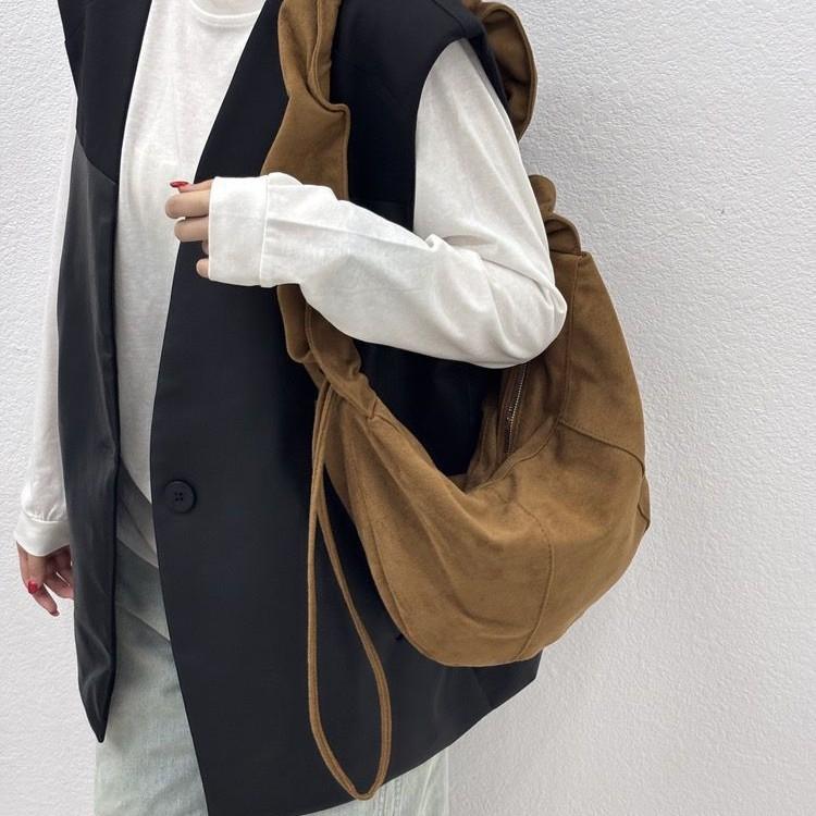 Han Fashion Suede Shoulder Bag 2026 New Folded Dumpling Bag Versatile Suede Casual Messenger Bag