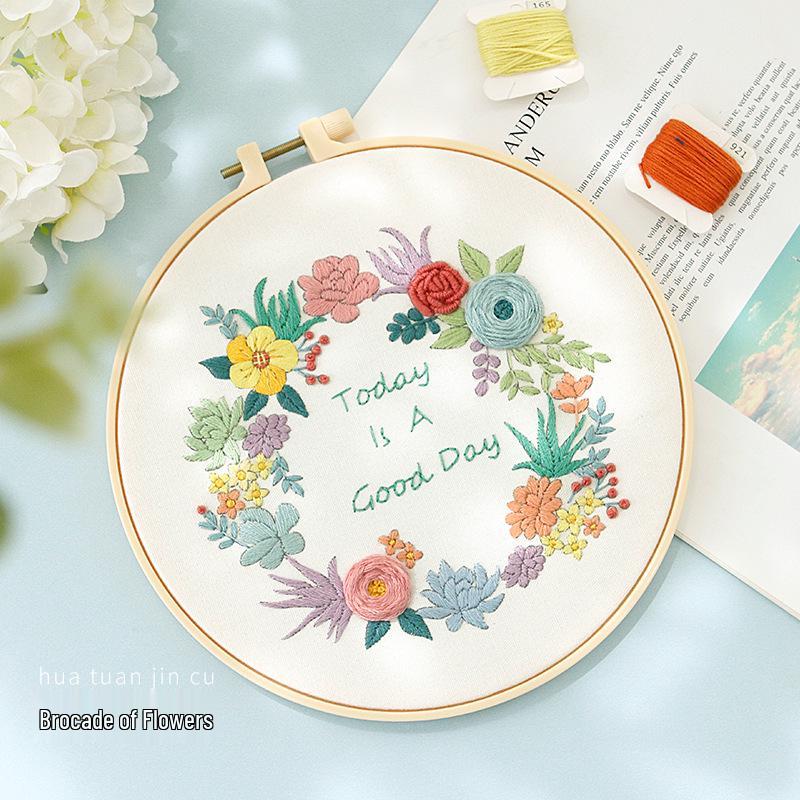 Nordic DIY Embroidery Kit: Beginner's Fresh Floral Fabric Art Set