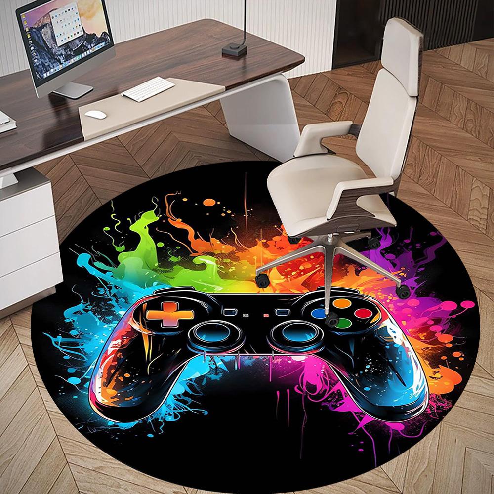 1PC Gaming Controller Round Chair mat Area Rug - Non-Slip, Floor Mat for Office, Bedroom, home decor Christmas Gift c0528001