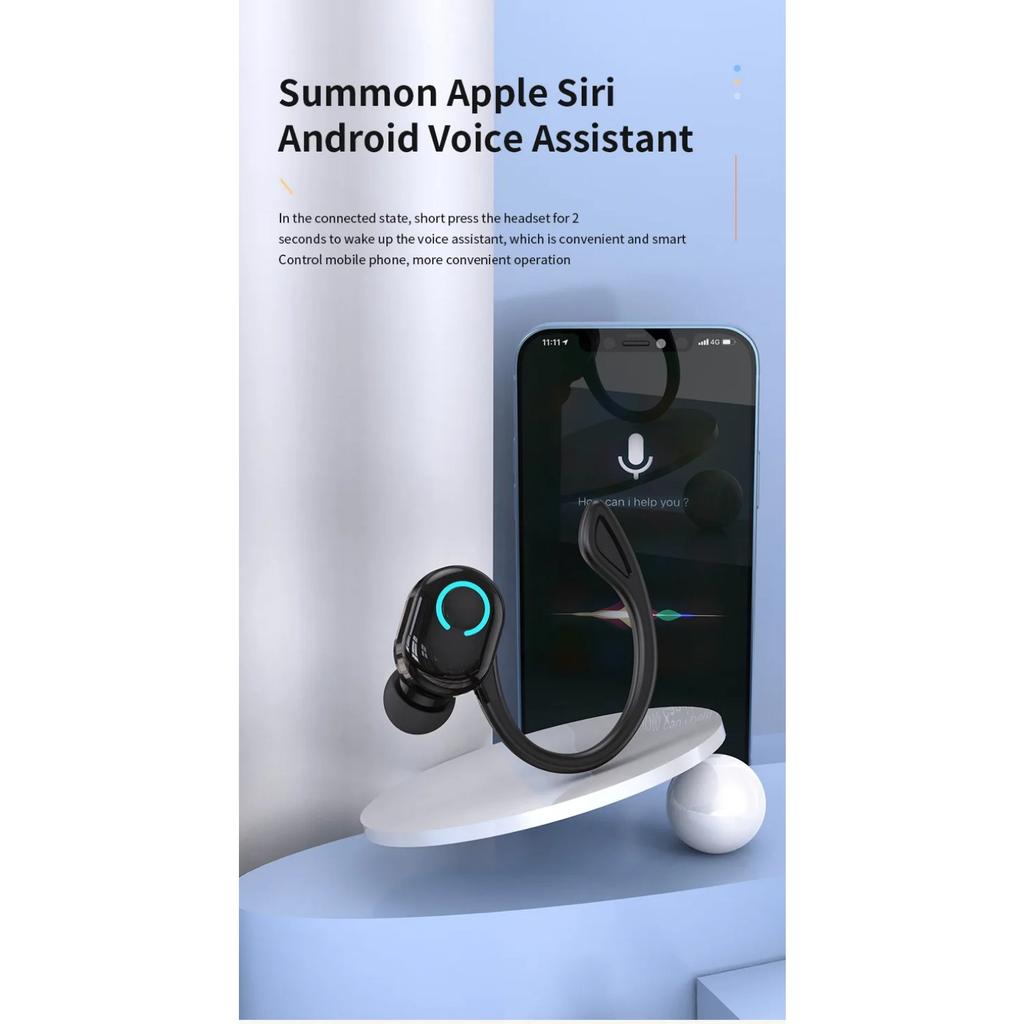 Bluetooth 5.2 Business Wireless Headphone Ear-Hook Mini HIFI Bass Noise Cancelling Earphone with Mic Earbuds Sport Game Headset