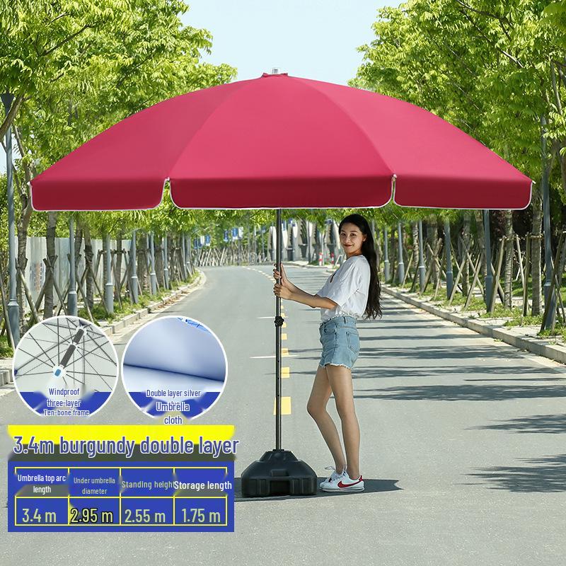Großer Outdoor-Gewerbeschirm mit Doppelrippen - Sonnenschirm für Sonne, Werbung und Standnutzung