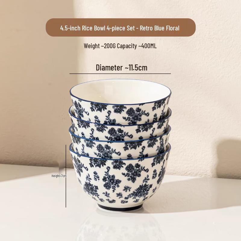 ZISIZ Retro Blue Flower Ceramic Tableware Set