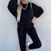 Women Solid Color Long Sleeve O Neck Hoodies Suit Autumn Winter Loose Top Wide Leg Pants