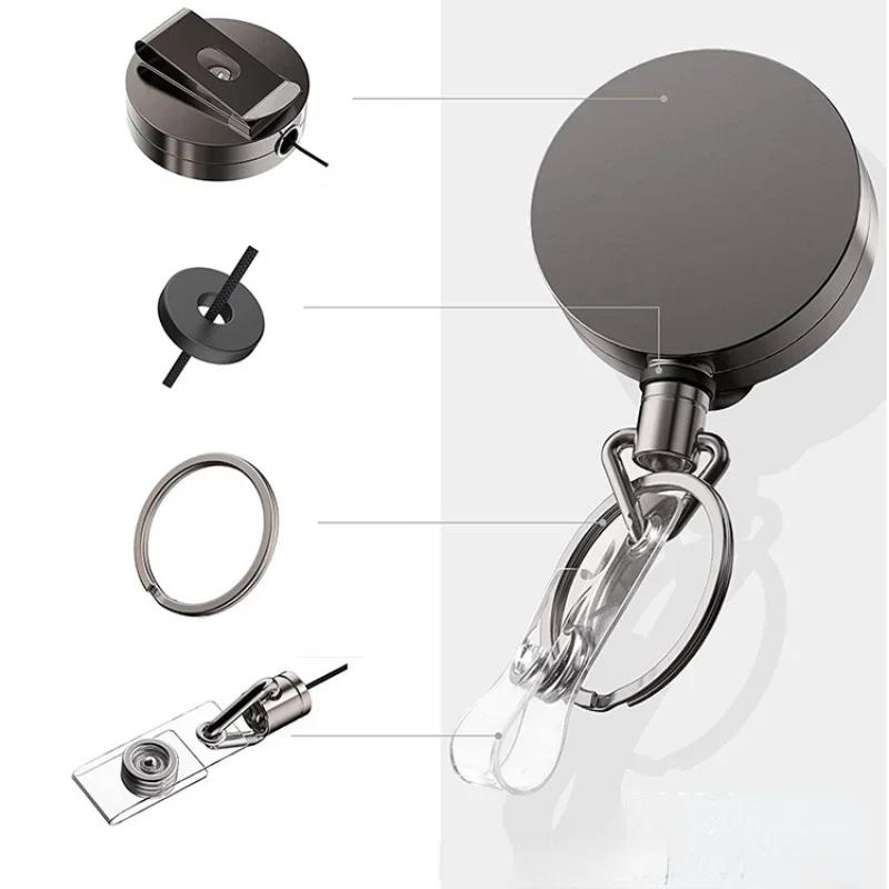 Retractable Pull Badge Reel Black Metal ID Lanyard Name Tag Card Badge Holder Reels Fashion Belt Key Ring Chain Clips