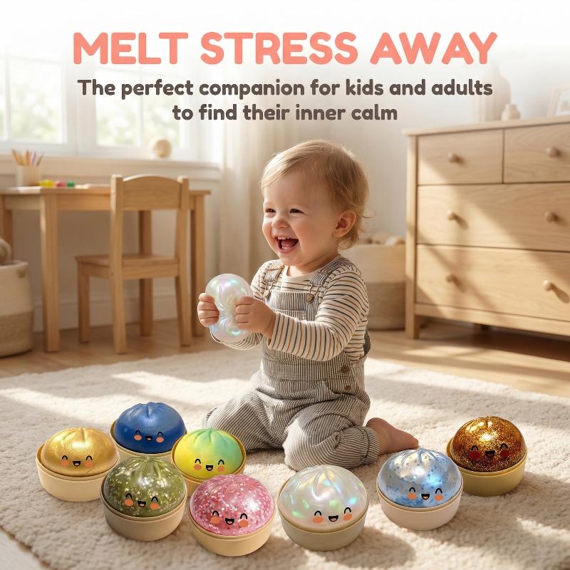 [J] Cute Crystal Steamer Bun Stress Relief Ornament Food Shape Slow Rebound Fidget Decoration Home & Room Figurines Fun Gifts
