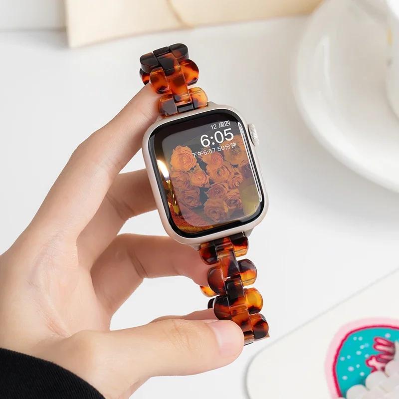 Resin Band For apple watch Ultra 49mm series 9-8-7 41mm 45mm correa 44mm 40mm Slim glacier Link bracelet iwatch 6 5 4 SE Strap