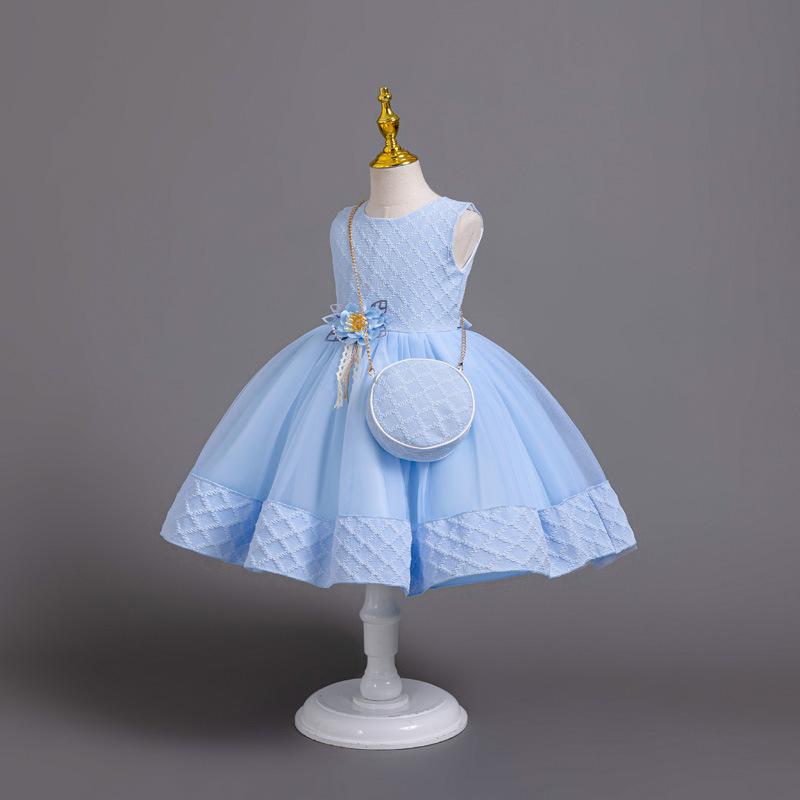 3dílné nové dívčí princeznovské šaty vyšívané s dlouhým rukávem elegantní dívčí šaty dětská narozeninová párty šaty + taška