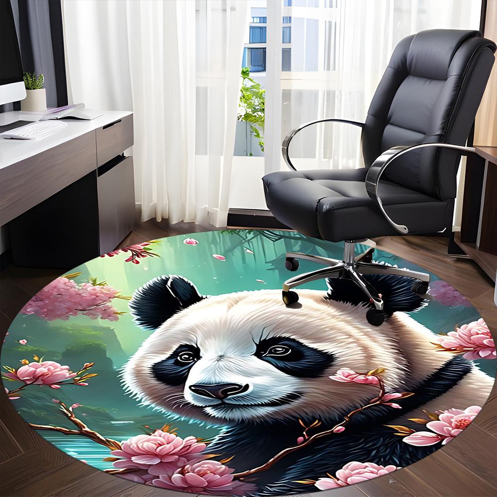1pc Panda Floral Print Chair Carpet for Office, Soft Comfortable Mat For Office, Living Room, Bedroom, Machine Washable Carpet yy251112175