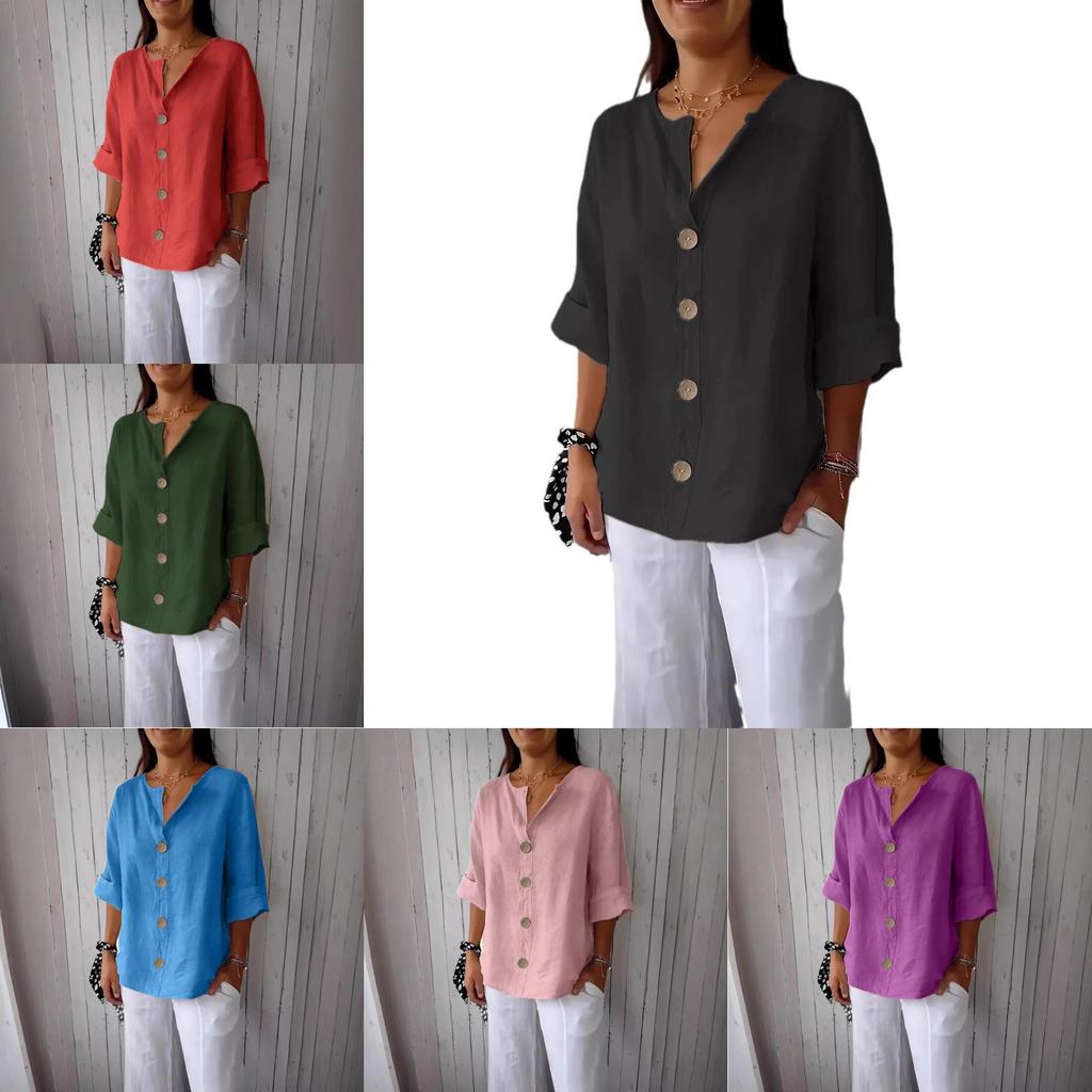 Linen Cotton Buttonup Shirt For Women With Loose Fit And Mandarin Collar For Casual Summer Wear