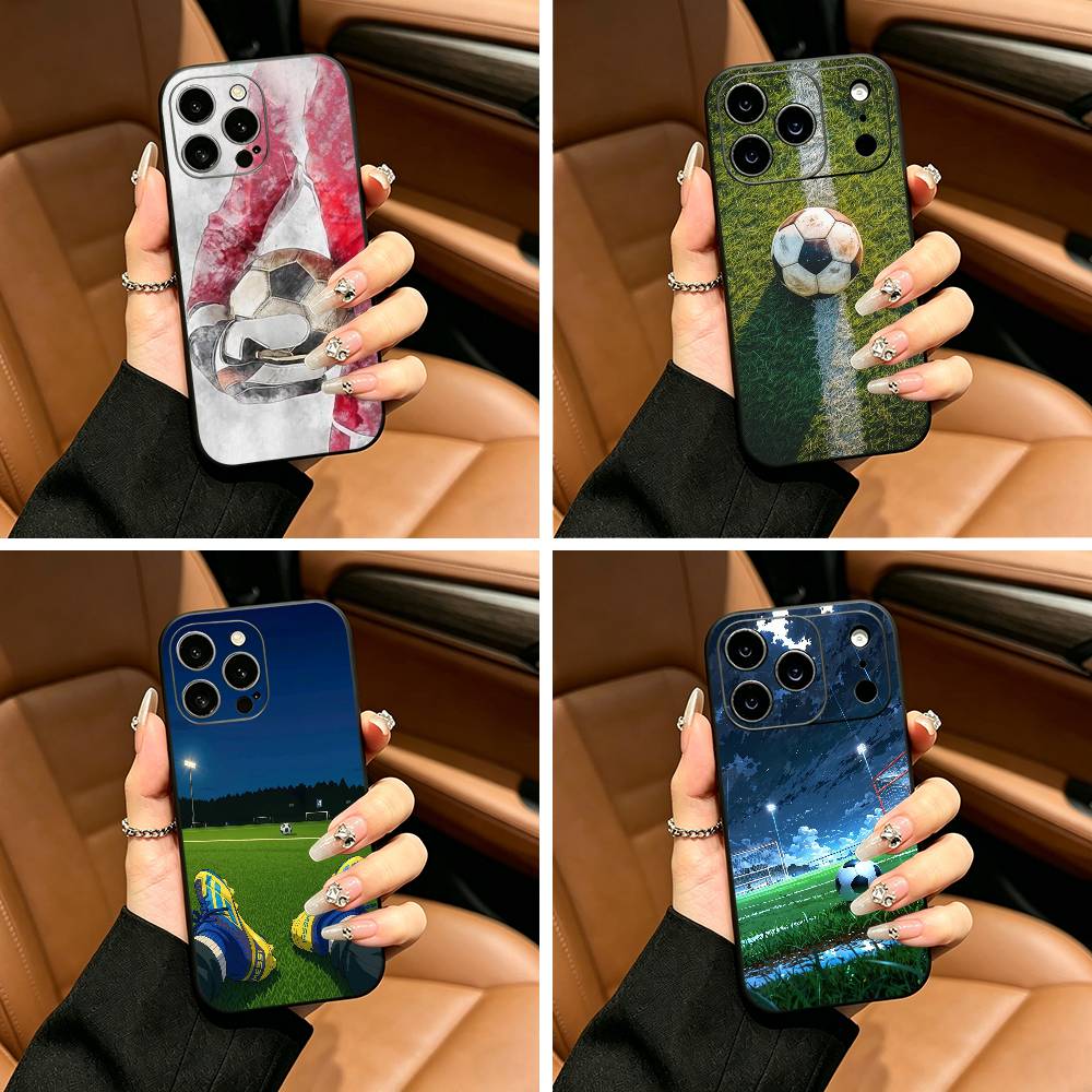 Football pattern Phone Case For iPhone 12 13 14 15 16 17 Pro Max, Lightweight and practical Soft Black Cover