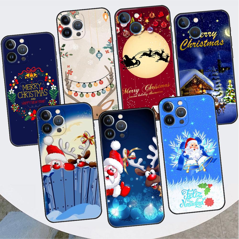 Frohe Weihnachten Telefon Fall Für iPhone 11 13 Pro Max 12 Mini 7 8 Plus SE 2020 X XS 6 6S 5 5S Luxus Funda Silikon Zurück Abdeckung Sac