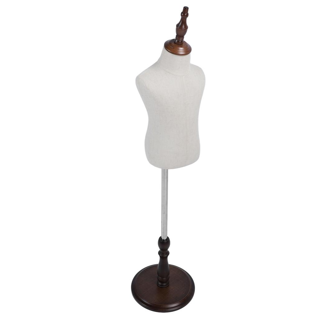 2 Years Kids Mannequin Dress Form with Wooden Base Half Body Easy To Assemble Linen Child Mannequin Torse for Window Counter Studio Clothing Store Dis