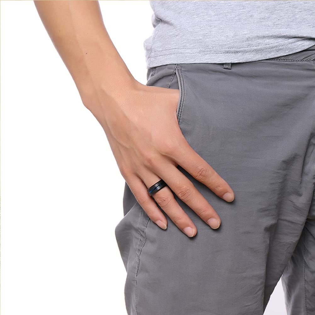 Accessories Tungsten Ring Black Ring Blue Matte Texture Super Hard [Rockyu] Men's