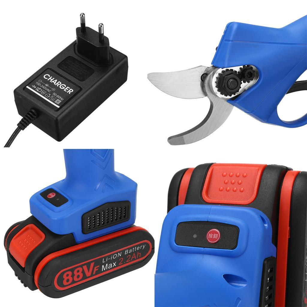 2200mAh Cordless Electric Pruning Shears with 1/2 Lithium-ion Battery 30mm Max Cutting Garden Pruner Branches Cutter EU Plug 88V